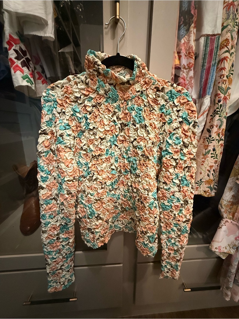Dolan Anthropologie Textured Smocked Turtleneck Top S